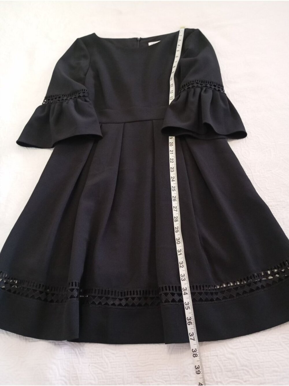 Eliza J Black Bell Sleeve Fit & Flare Dress With Lace Detail Size 6 - Picture 10 of 12